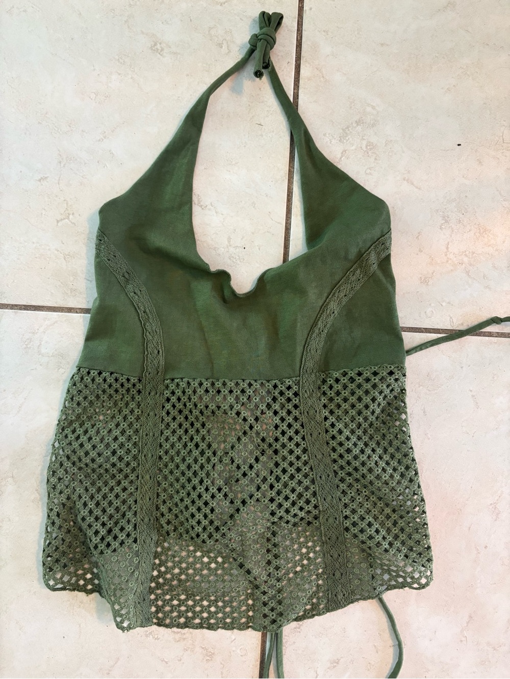Olive Green Women's Crochet Halter Top